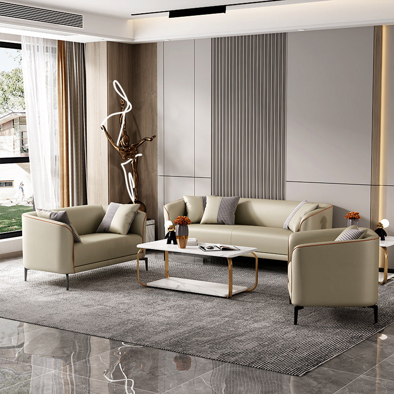 Modern Style Fabric Settee with Four Legs Apartment Sofa with Bolster Pillows