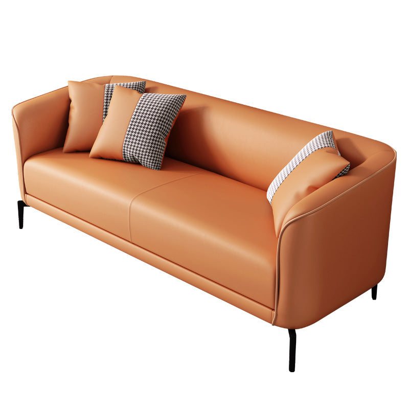 Modern Style Fabric Settee with Four Legs Apartment Sofa with Bolster Pillows
