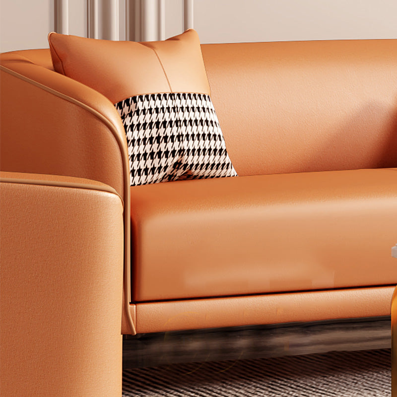 Modern Style Fabric Settee with Four Legs Apartment Sofa with Bolster Pillows