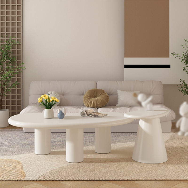 Modern Irregular Coffee Table 3 Legs Cocktail Table Set in White