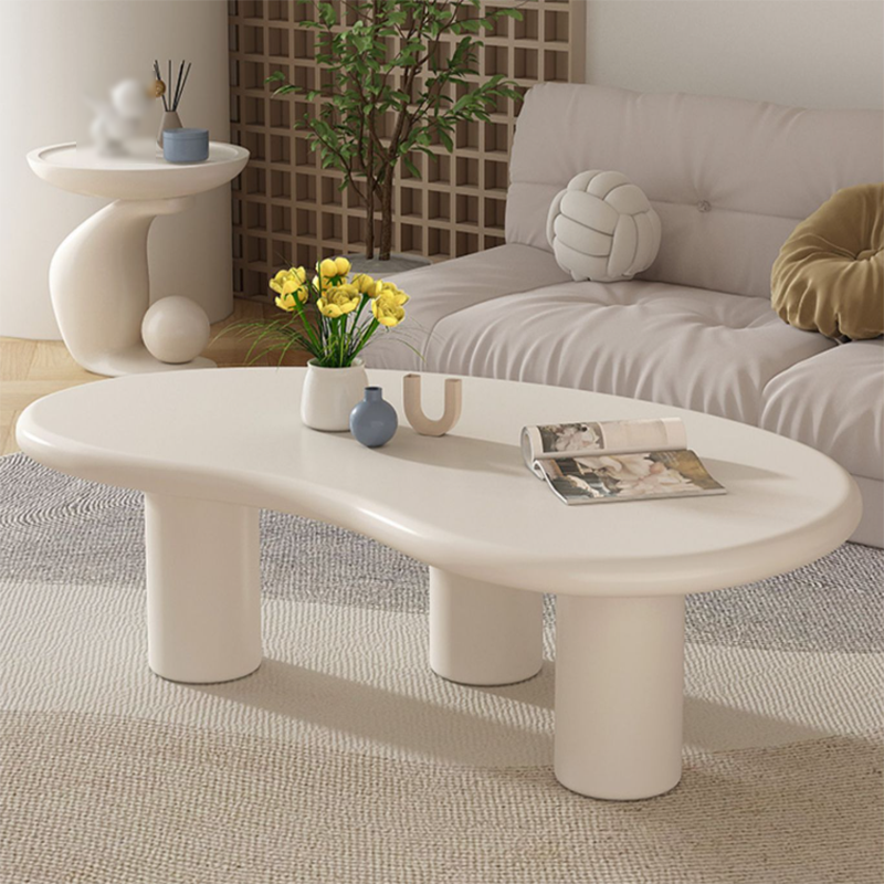 Modern Irregular Coffee Table 3 Legs Cocktail Table Set in White