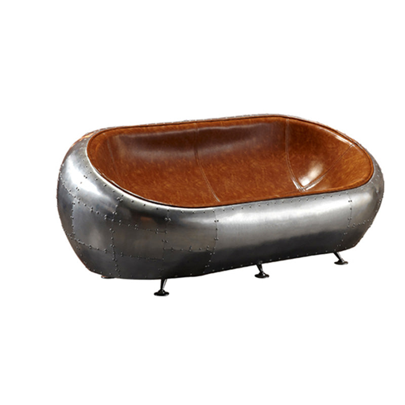 Contemporary Style Genuine Leather Sofa Living Room Seating in Brown