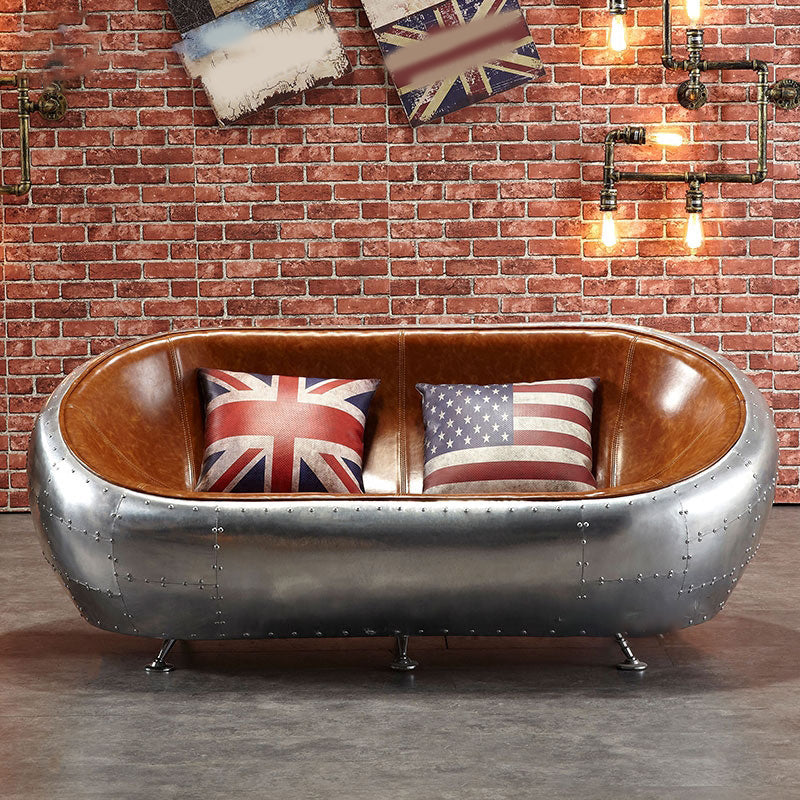 Contemporary Style Genuine Leather Sofa Living Room Seating in Brown