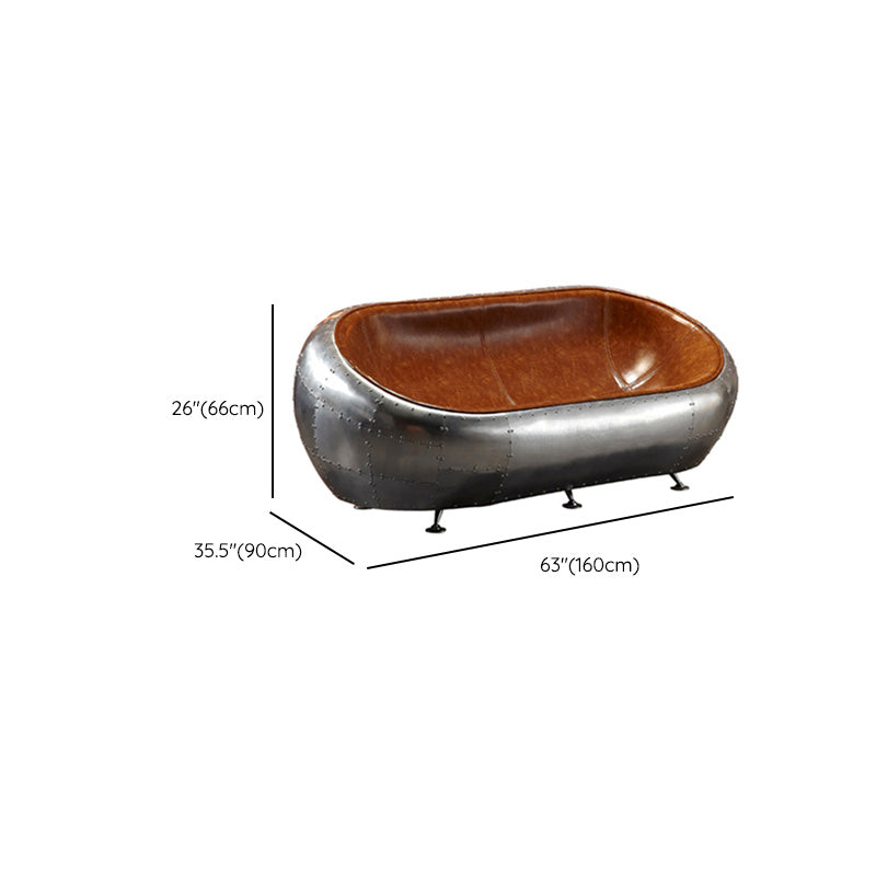 Contemporary Style Genuine Leather Sofa Living Room Seating in Brown