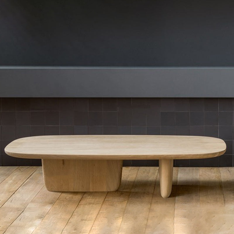 Modern Elliptical Pine Wood Coffee Cocktail Table with 2 Legs