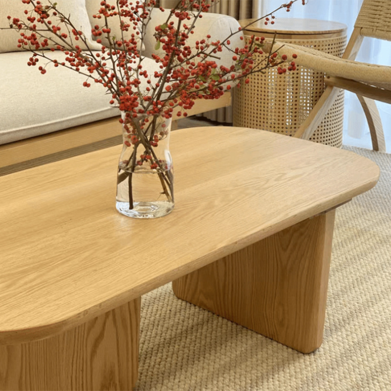 Modern Elliptical Pine Wood Coffee Cocktail Table with 2 Legs