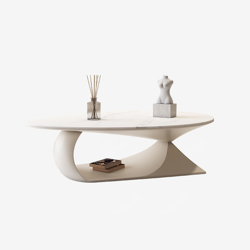 Modern Oval Cocktail Table Trestle Slate Top Coffee or End Table