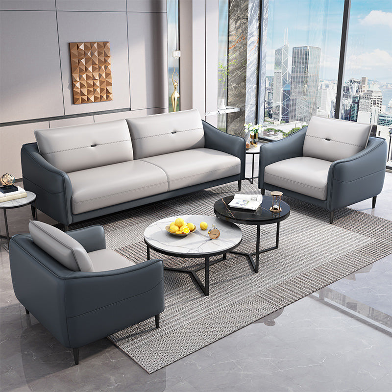 Gray Leather Sofa with Four Legs Loose Back Nordic Style Seating