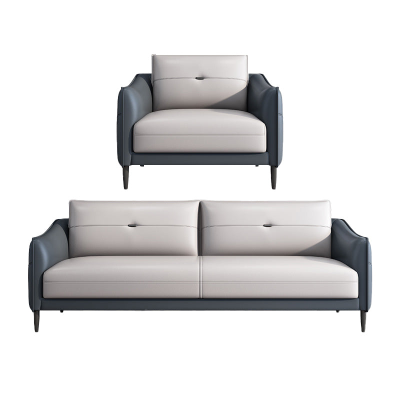 Gray Leather Sofa with Four Legs Loose Back Nordic Style Seating