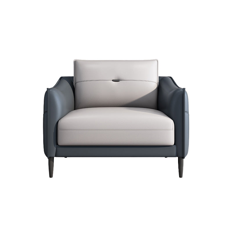 Gray Leather Sofa with Four Legs Loose Back Nordic Style Seating