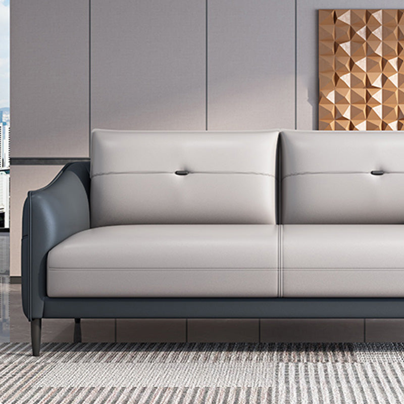Gray Leather Sofa with Four Legs Loose Back Nordic Style Seating