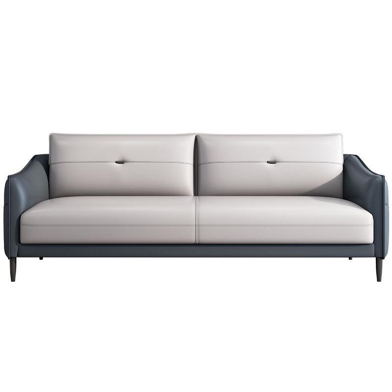 Gray Leather Sofa with Four Legs Loose Back Nordic Style Seating