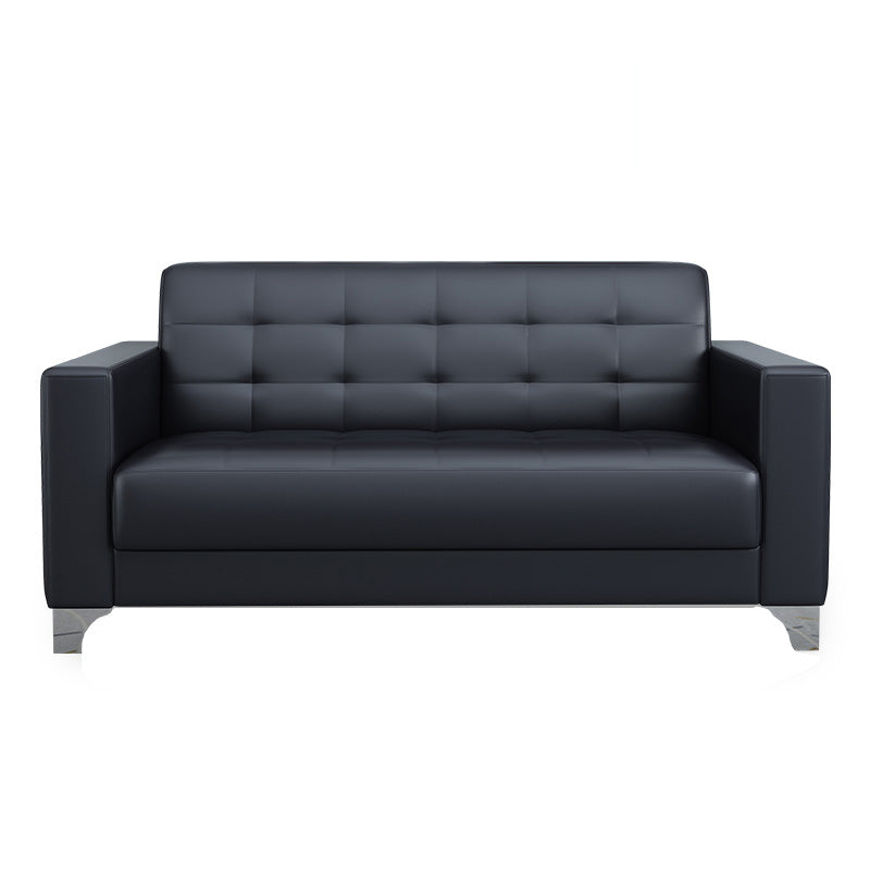 Living Room Leather Sofa in Black Tufted Split-Back Sleeper Seating