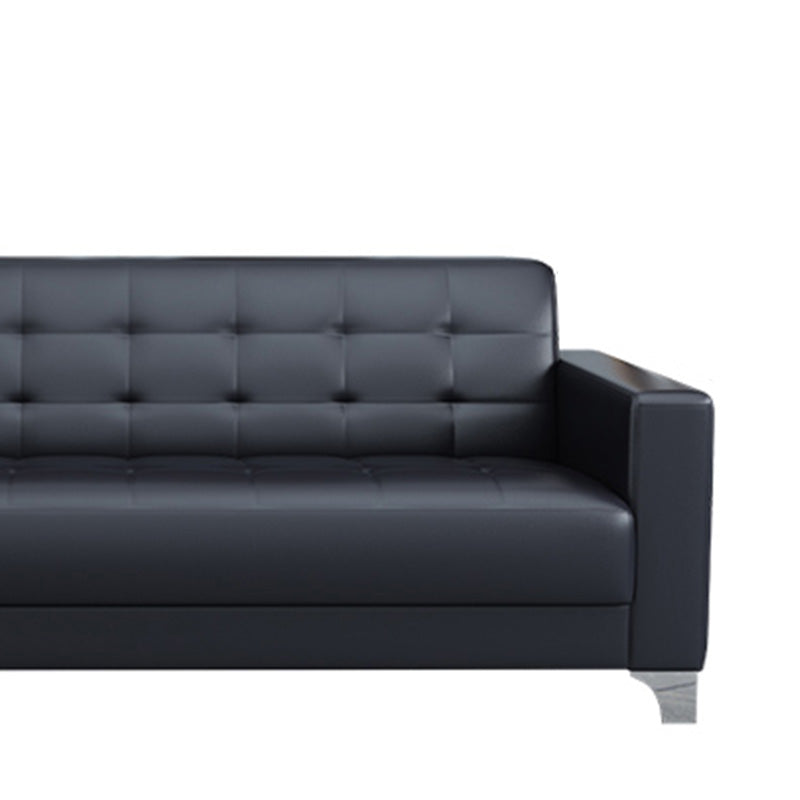 Living Room Leather Sofa in Black Tufted Split-Back Sleeper Seating