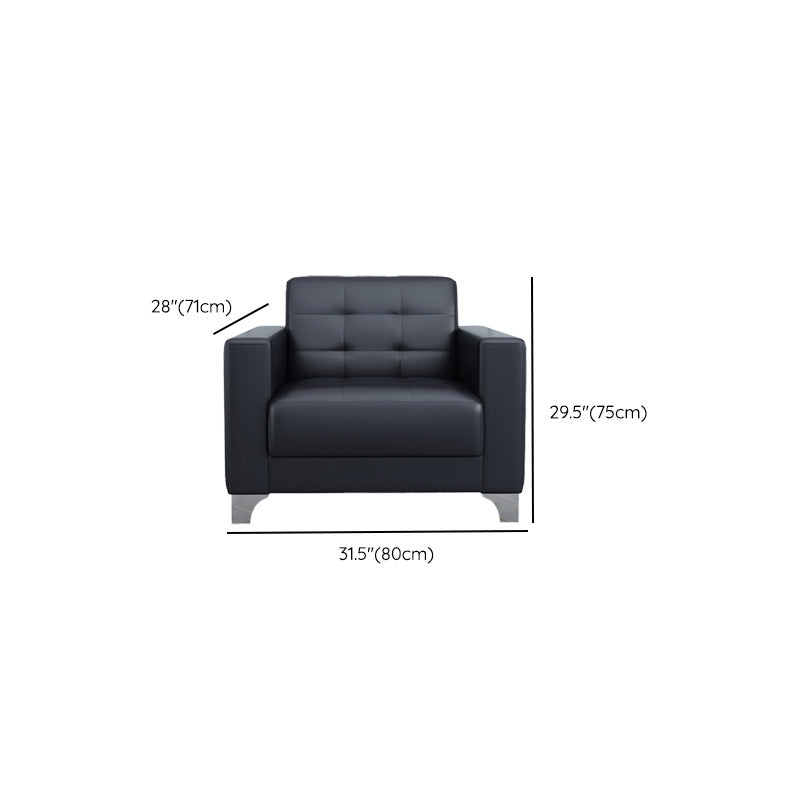 Living Room Leather Sofa in Black Tufted Split-Back Sleeper Seating