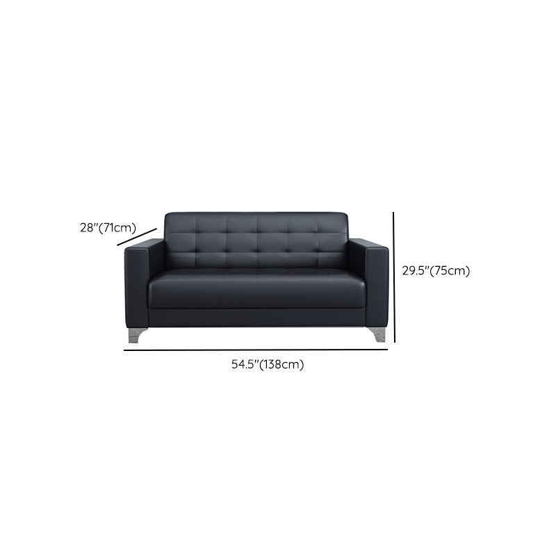 Living Room Leather Sofa in Black Tufted Split-Back Sleeper Seating