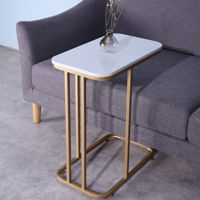 23.62" Tall Marble Top Side Accent Table Metal Frame End Table