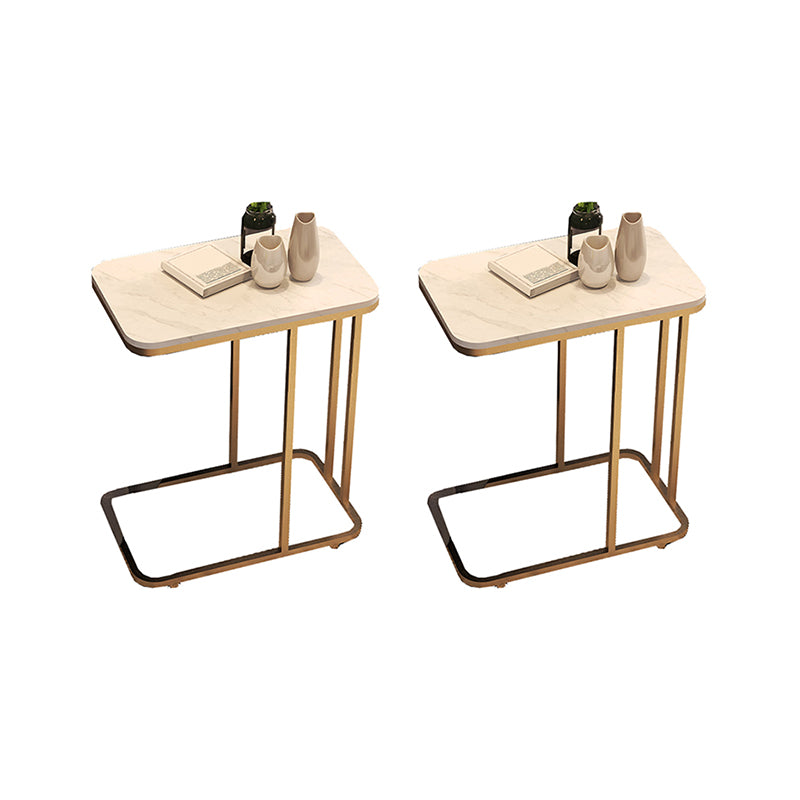 23.62" Tall Marble Top Side Accent Table Metal Frame End Table