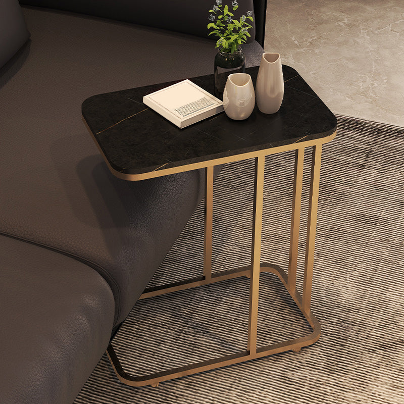 23.62" Tall Marble Top Side Accent Table Metal Frame End Table