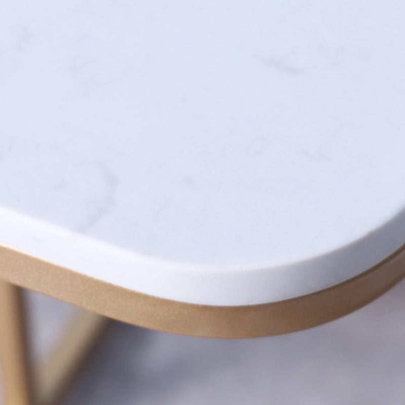 23.62" Tall Marble Top Side Accent Table Metal Frame End Table