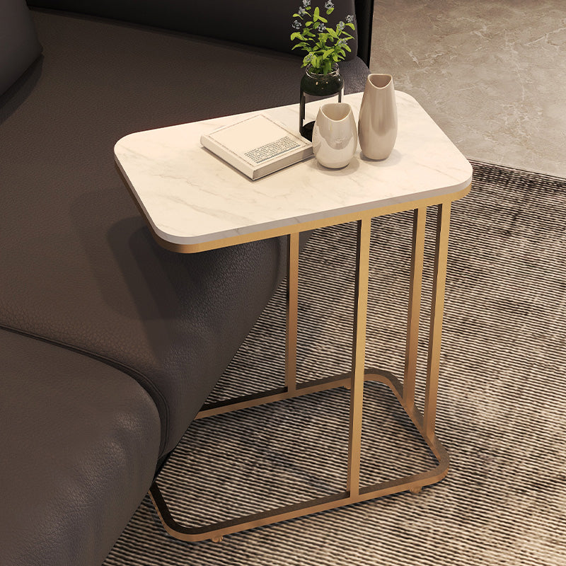 23.62" Tall Marble Top Side Accent Table Metal Frame End Table
