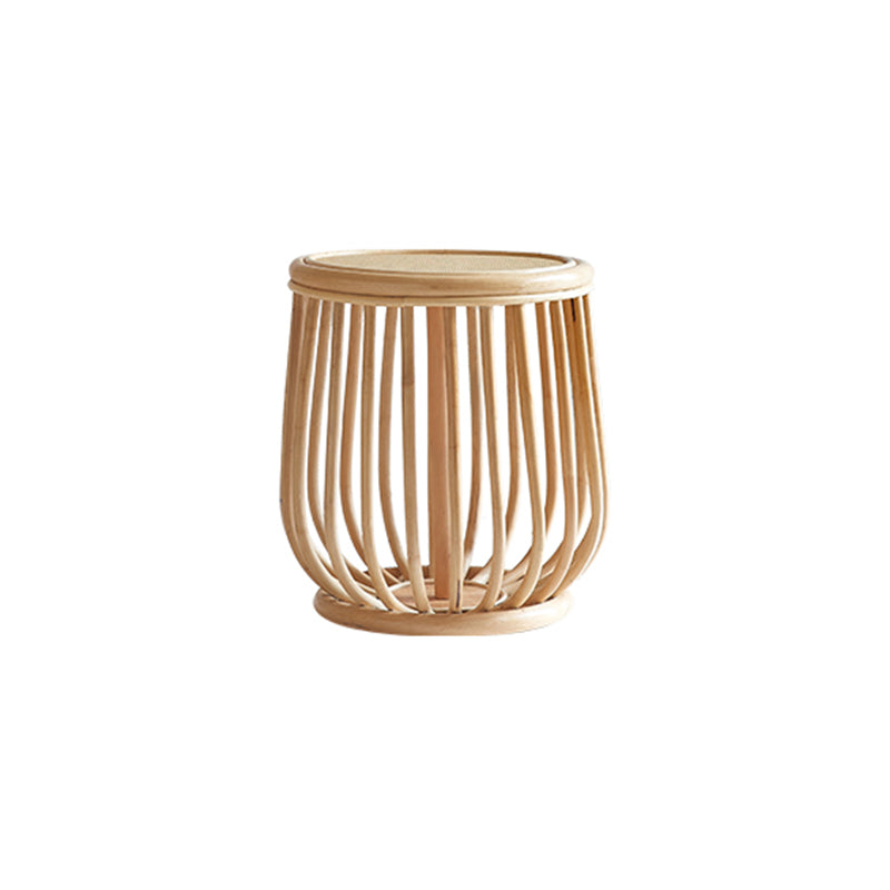 Asian Drum End Table Round Rattan Accent Side Table with Storage