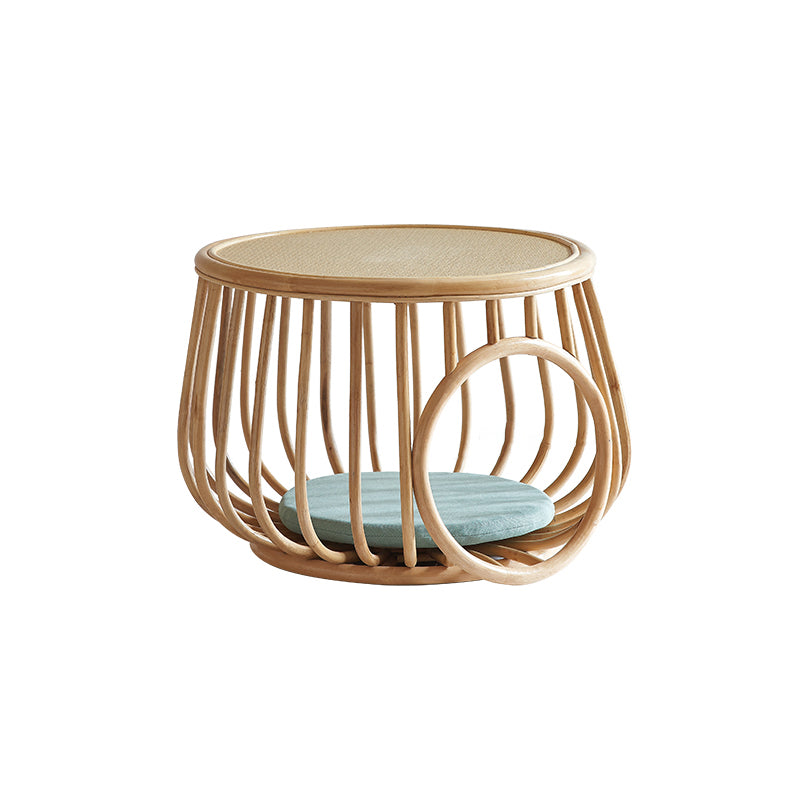 Asian Drum End Table Round Rattan Accent Side Table with Storage