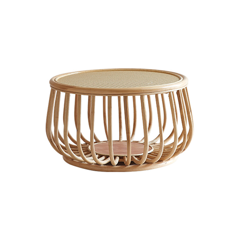 Asian Drum End Table Round Rattan Accent Side Table with Storage