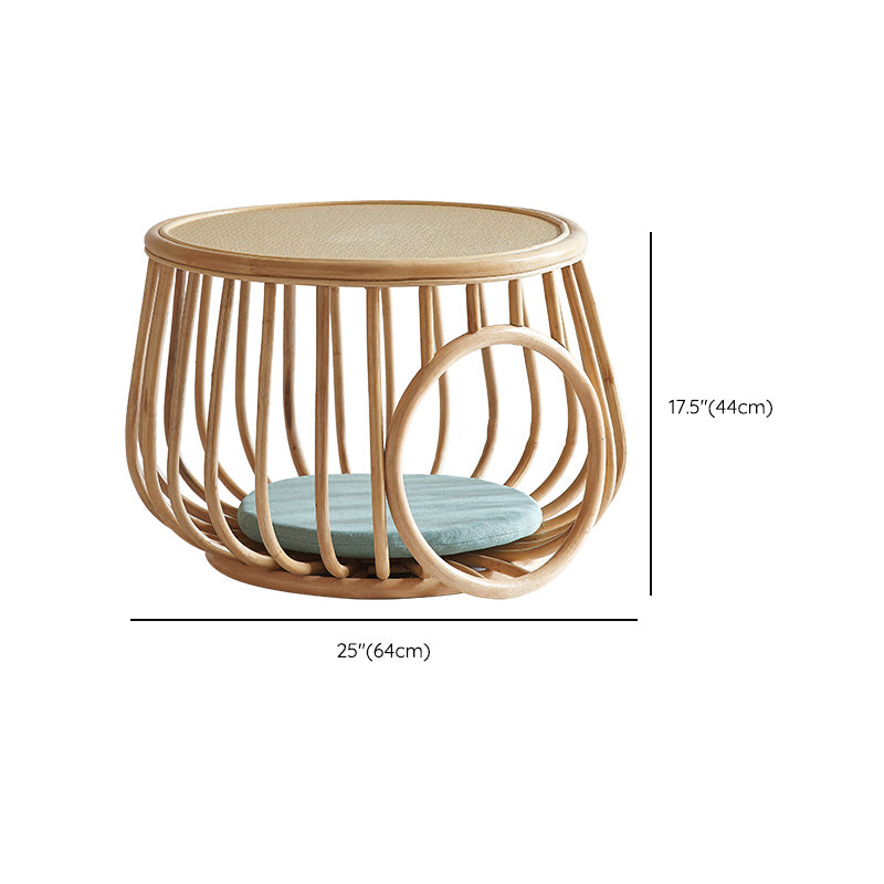 Asian Drum End Table Round Rattan Accent Side Table with Storage