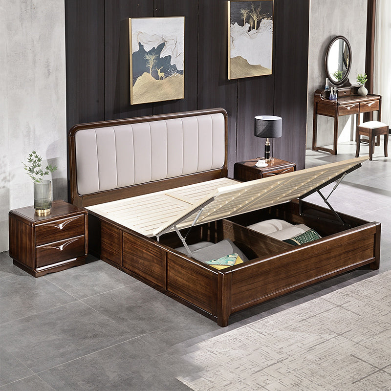 Mid-Century Modern Standard Bed Storage Bed Frame with Headboard