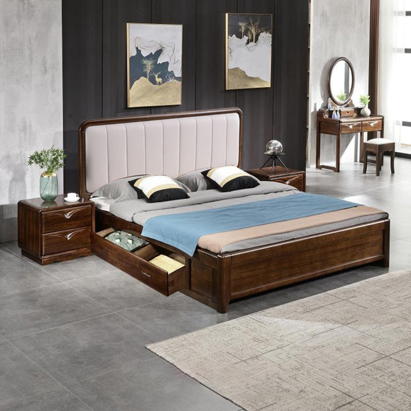 Mid-Century Modern Standard Bed Storage Bed Frame with Headboard