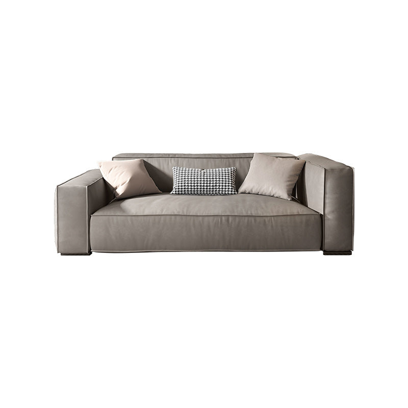 Genuine Leather Sofa Tuxedo Arm Contemporary Living Room Seating