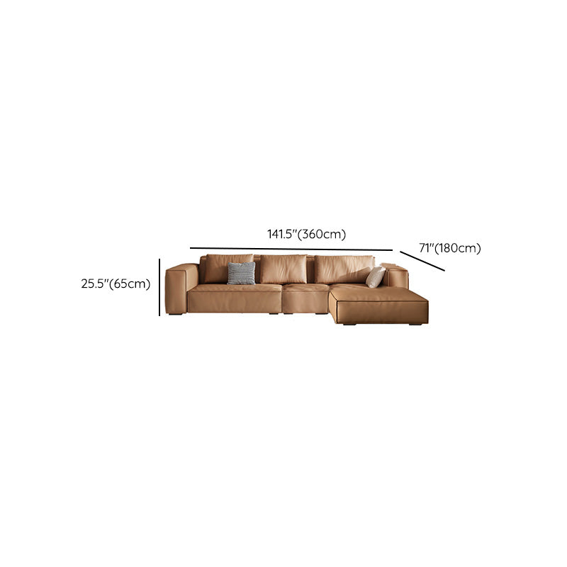 Brown Genuine Leather Square Arm Sofa Modern Style for Bonus Room