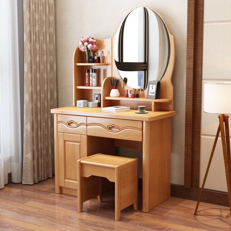 Modern Vanity Table and Stool Set Solid Wood Vanity Desk for Bedroom