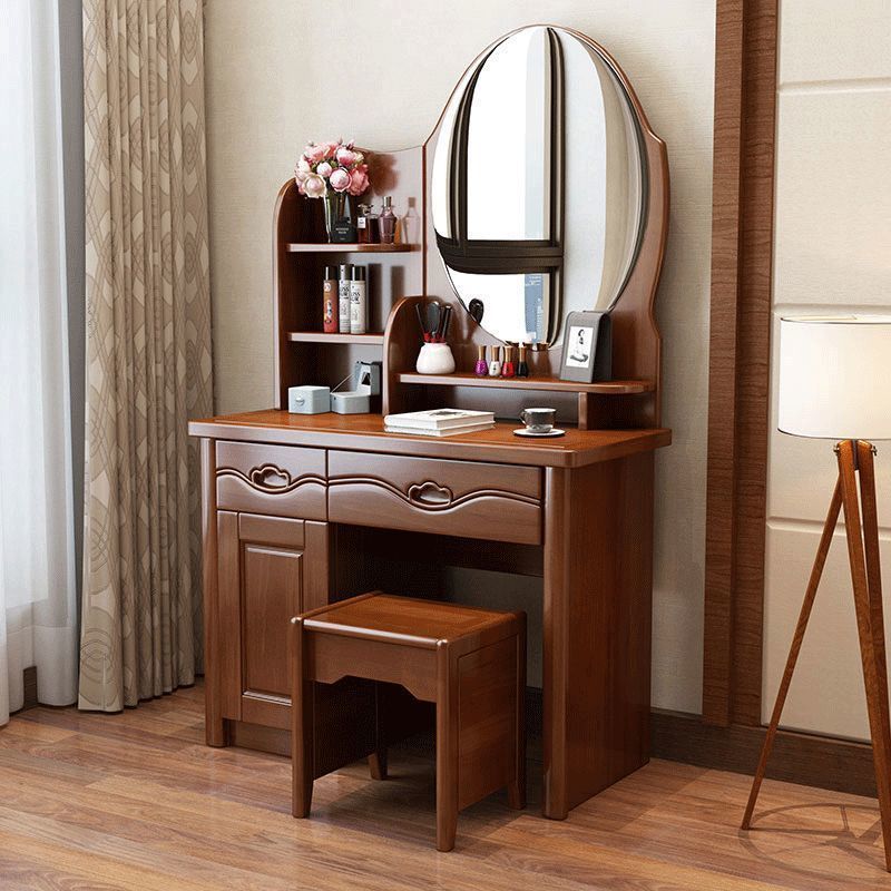 Modern Vanity Table and Stool Set Solid Wood Vanity Desk for Bedroom