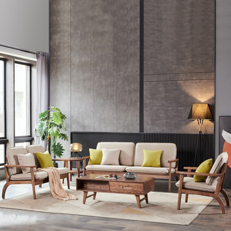 Fabric Sofa in Wooden with Wood Arm Contemporary Living Room Seating