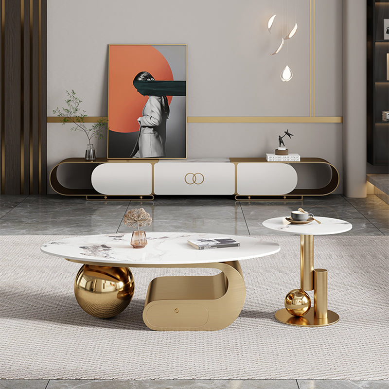 Slate Top Bunching Tables Abstract Coffee Cocktail Table with Storage Drawers