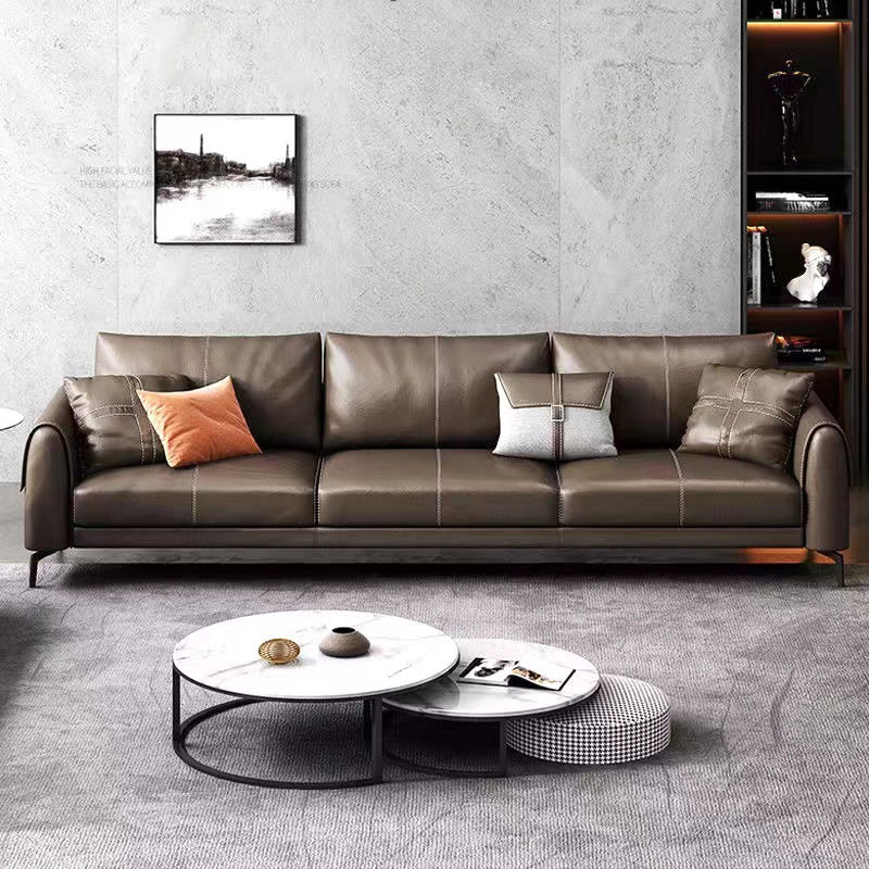 Bonus Room Leather Sofa in Dark Brown Modern Loose Back Seating