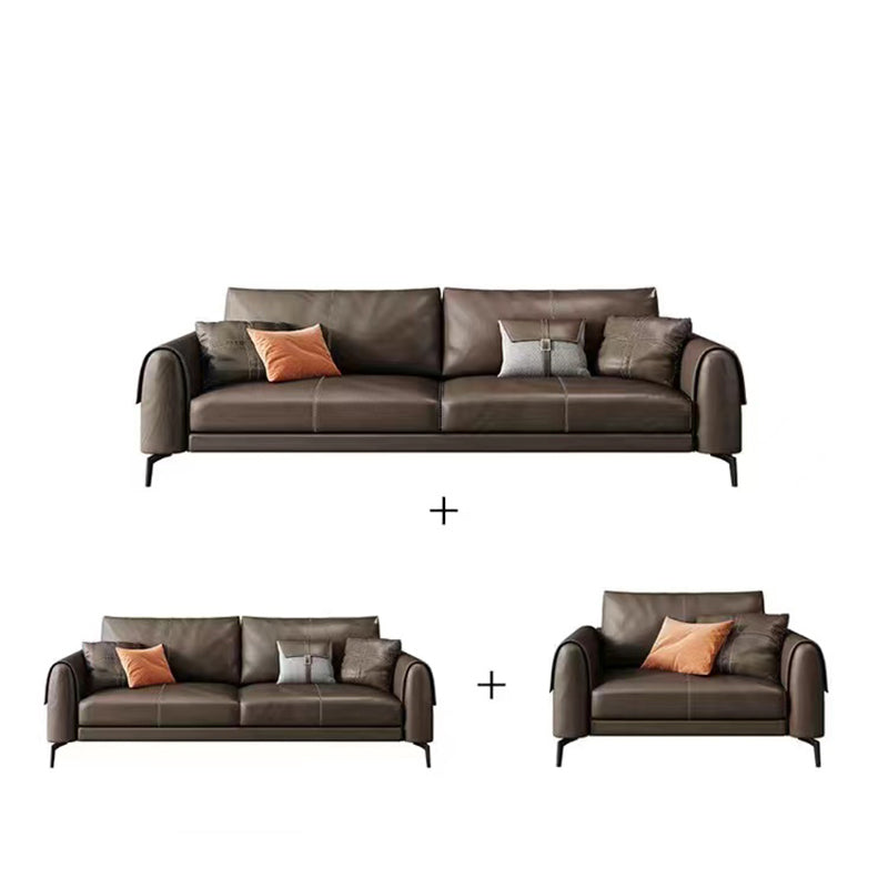 Bonus Room Leather Sofa in Dark Brown Modern Loose Back Seating