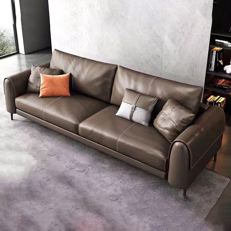 Bonus Room Leather Sofa in Dark Brown Modern Loose Back Seating