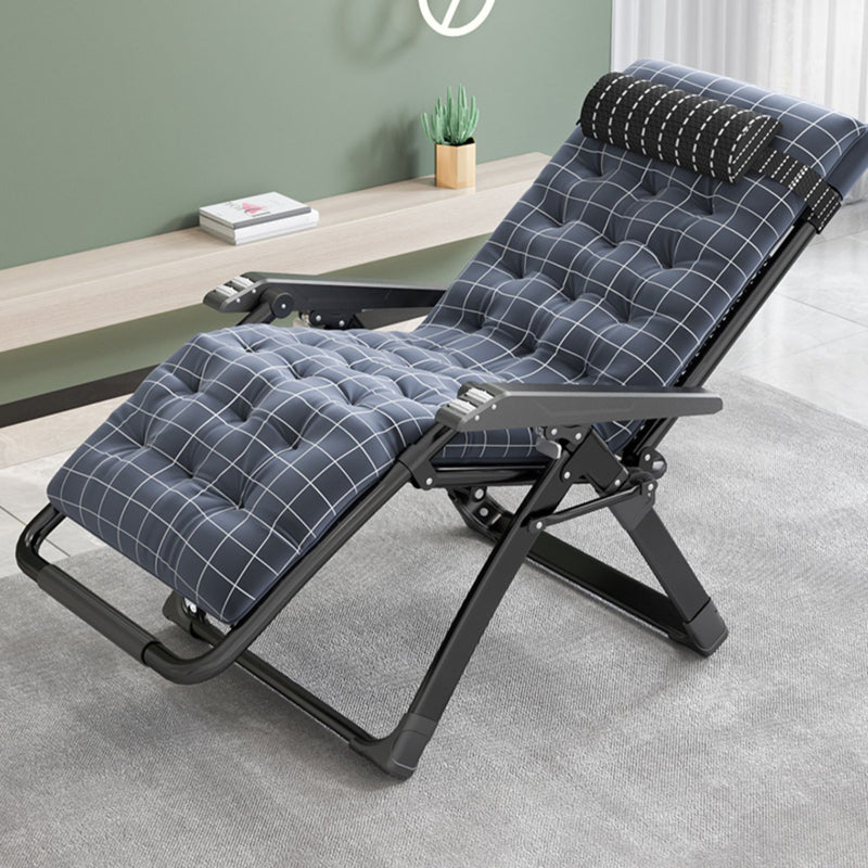 Contemporary Style Standard Recliner Metal Plaid Foldable Chair