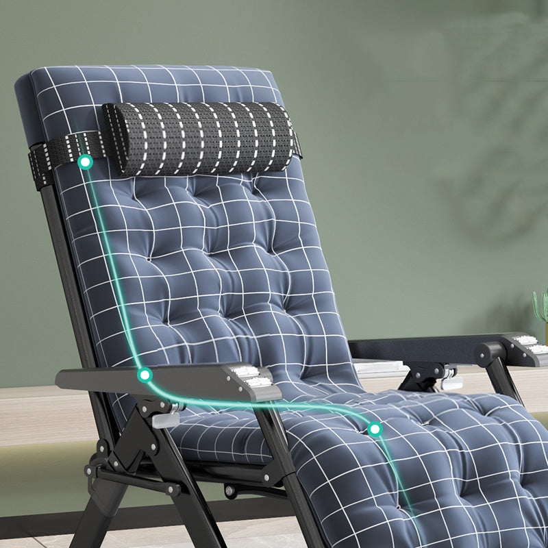 Contemporary Style Standard Recliner Metal Plaid Foldable Chair