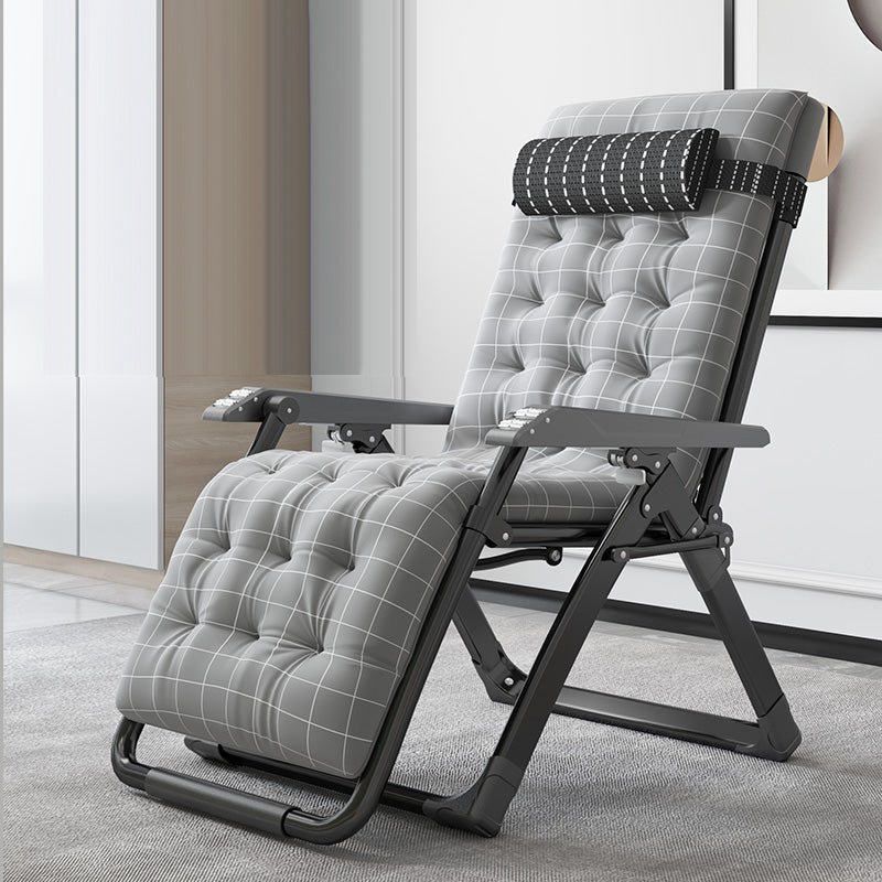 Contemporary Style Standard Recliner Metal Plaid Foldable Chair