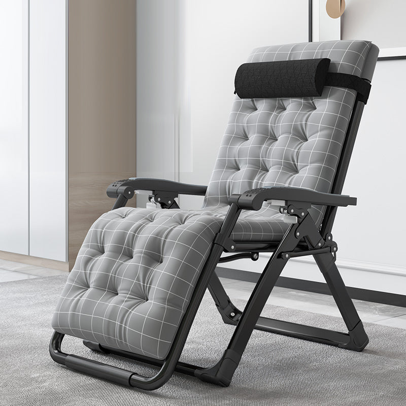 Contemporary Style Standard Recliner Metal Plaid Foldable Chair