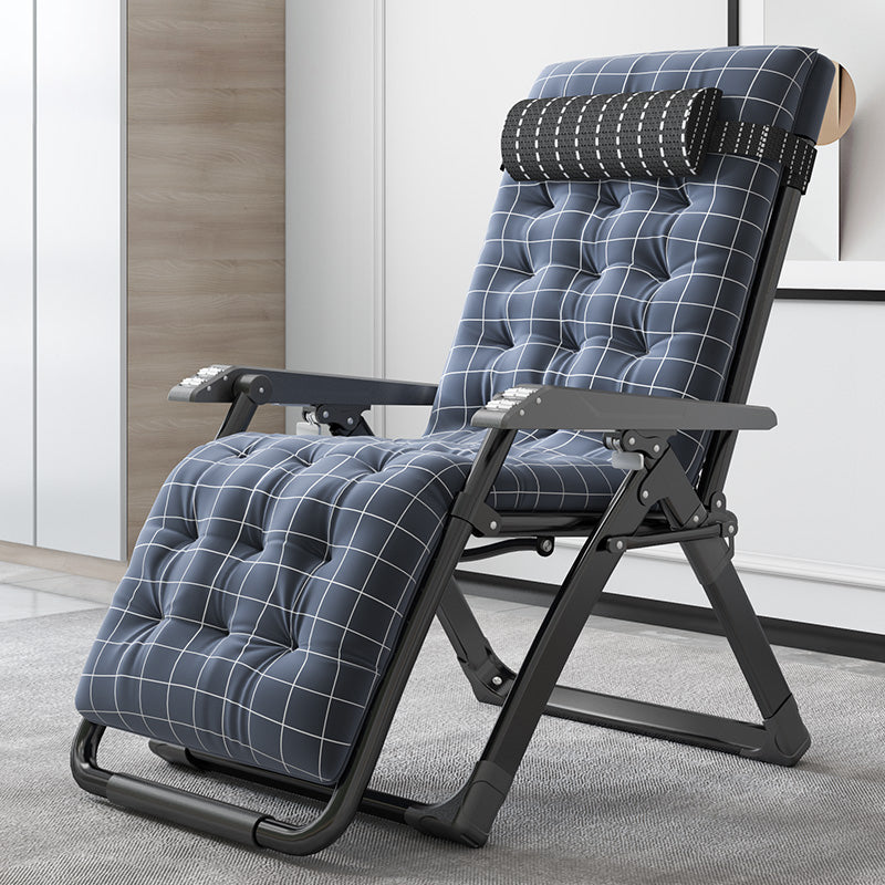 Contemporary Style Standard Recliner Metal Plaid Foldable Chair