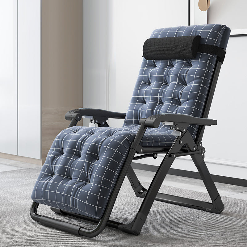 Contemporary Style Standard Recliner Metal Plaid Foldable Chair