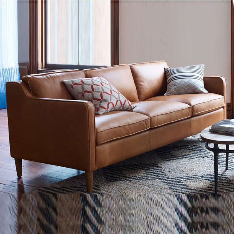 Contemporary Style Leather Sofa with Bolster Pillows Seating for Living Room