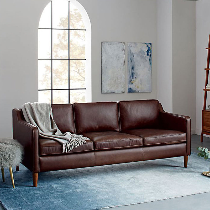 Contemporary Style Leather Sofa with Bolster Pillows Seating for Living Room
