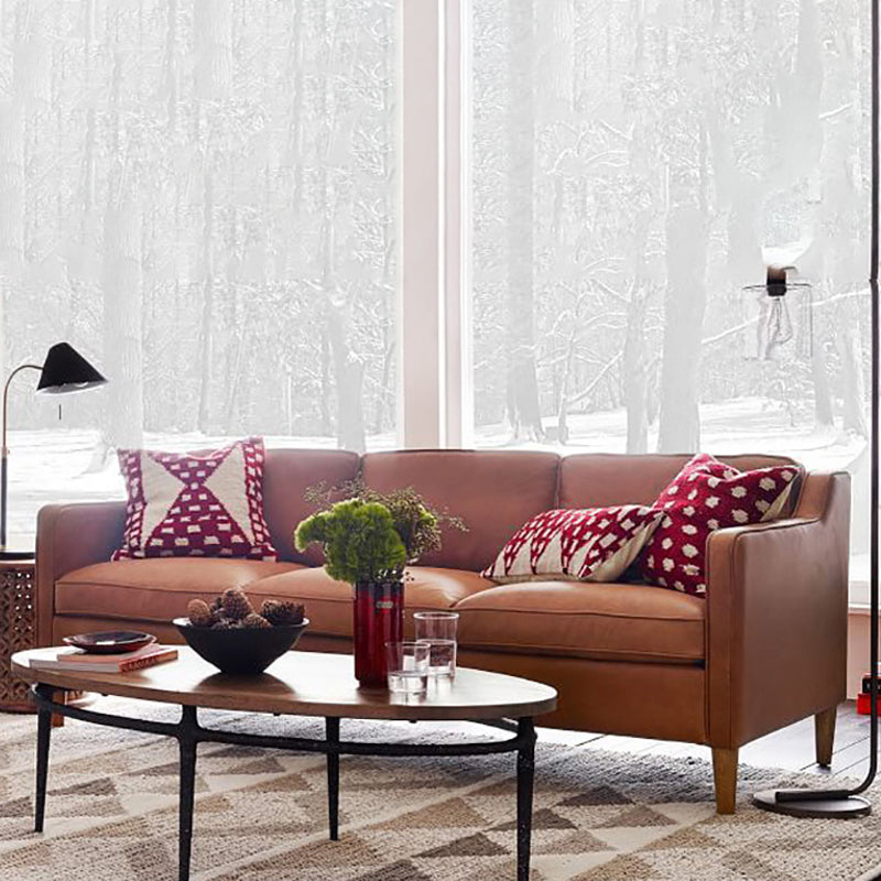 Contemporary Style Leather Sofa with Bolster Pillows Seating for Living Room