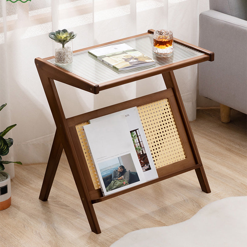 Rustic Abstract Side Table Rectangular Rattan Sofa Side Accent Table